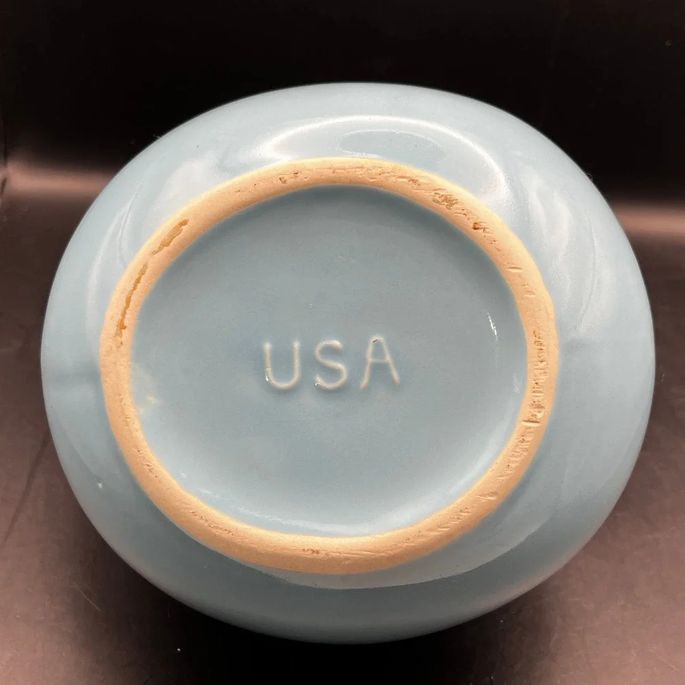 Vtg Light Blue Ceramic Cronin Ball Pitcher Ice Lip USA 1950 7